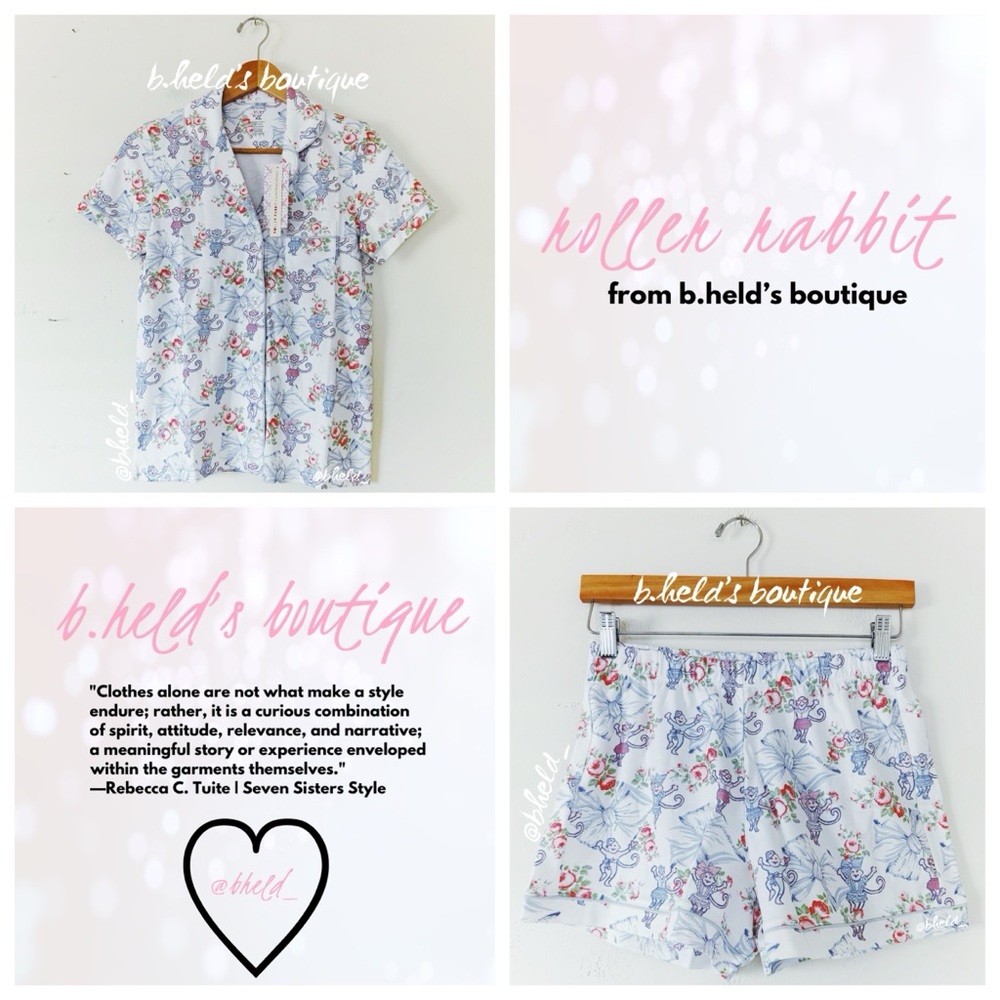Roller Rabbit x LoveShackFancy Rosa Beaux Monkey Polo Pajama Pastel Blue Size XS
